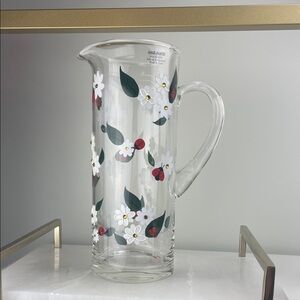 Hand-Painted Floral Glass Pitcher with Ladybug Design